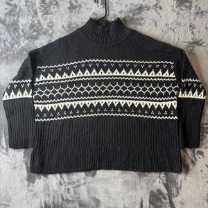 Barbour Knit Sweater Mens Medium Black Long Sleeve Turtle Neck Minimal Geometic